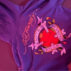 Ed Hardy Vibrant Purple Hoodie with Red Graphic